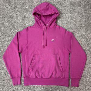 Champion Hoodie Womens Small Pink Reverse Weave Fleece Pullover Logo Heavyweight